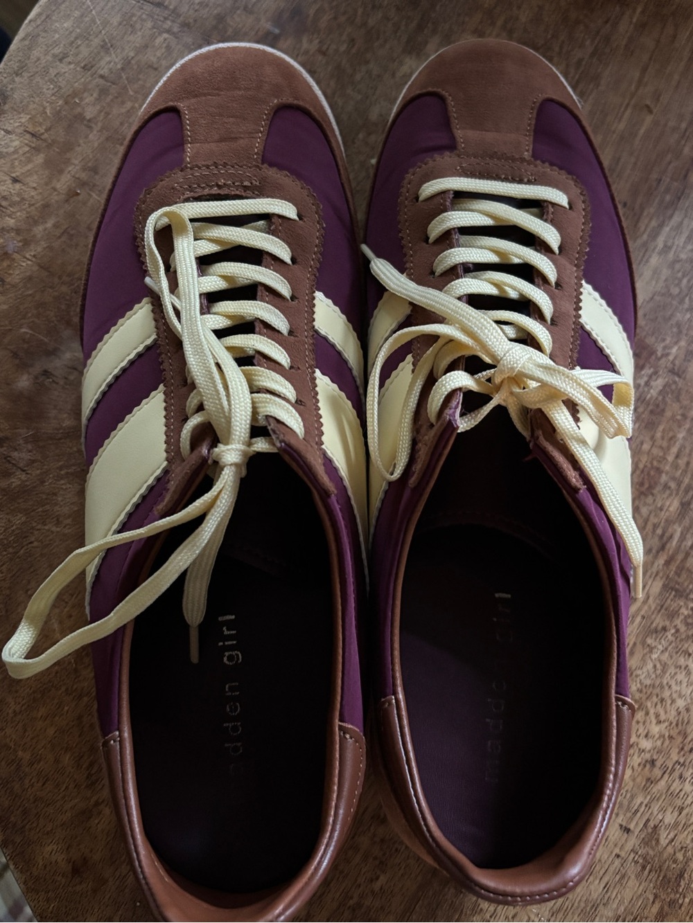 Madden Girl Burgundy and Cream Retro Runner Sneakers